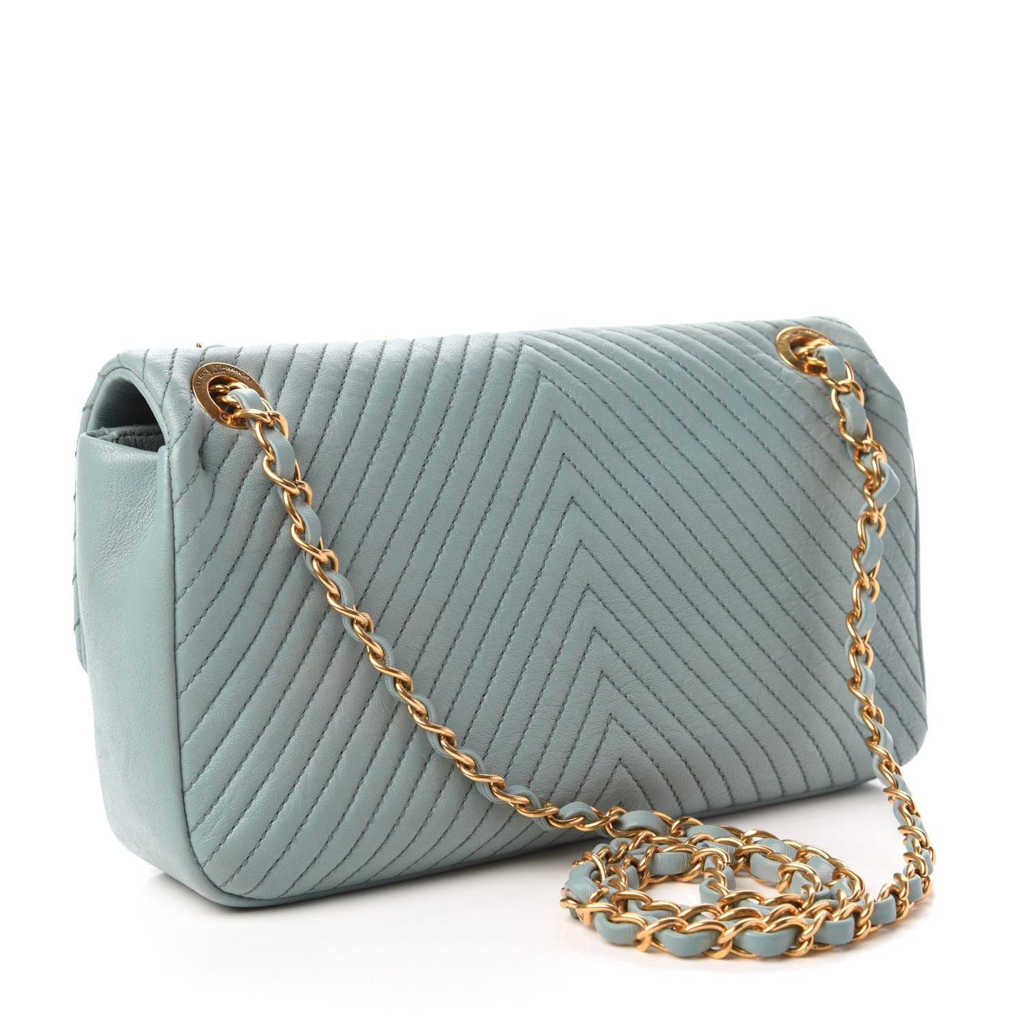 Chanel Calfskin Surpique Chevron Medium Flap Blue 3 of 10