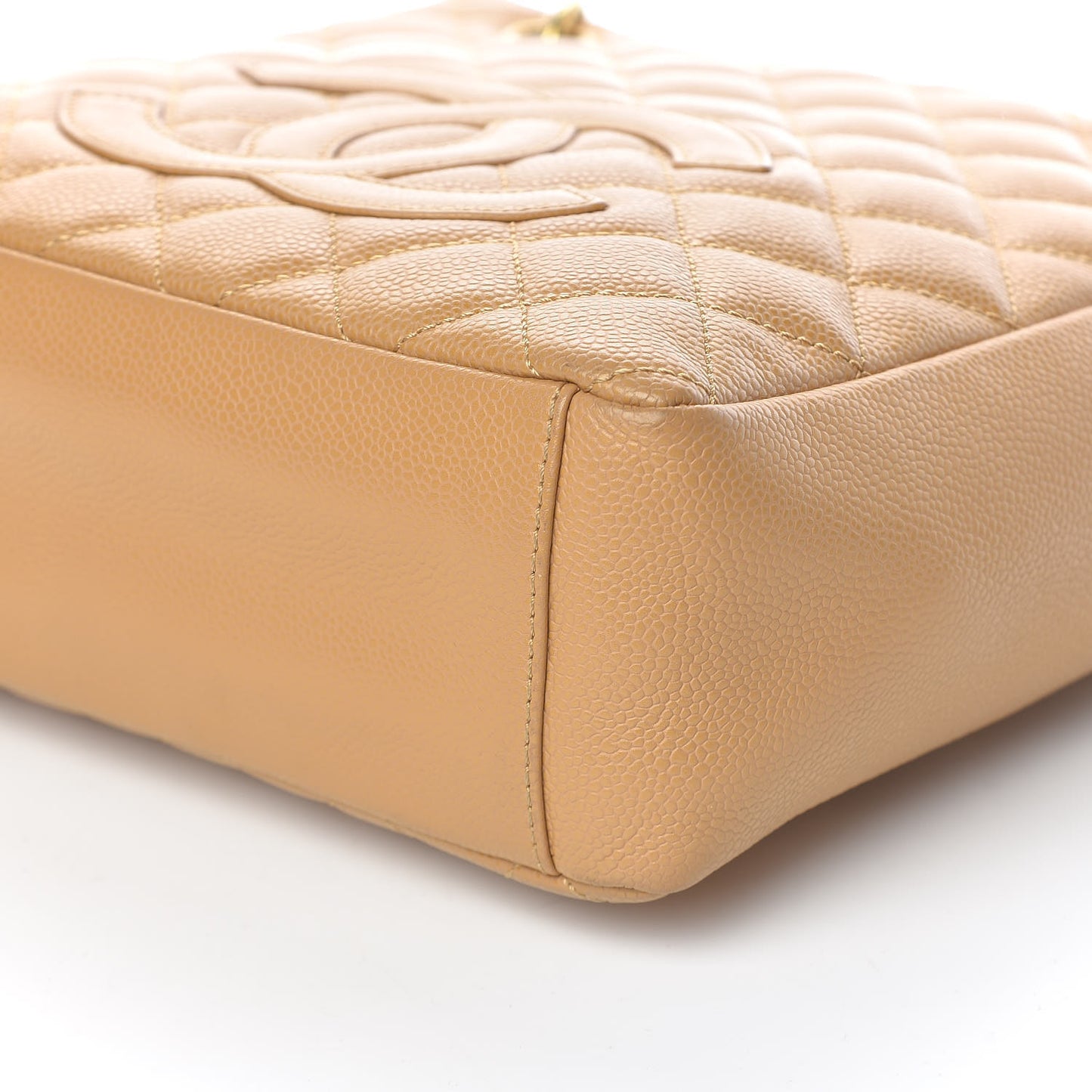 Caviar Quilted Petit Shopping Tote PST Dark Beige