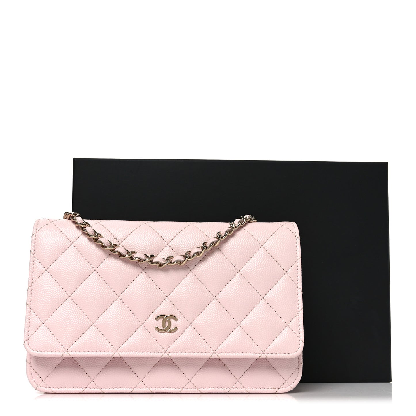 Caviar Quilted Wallet on Chain WOC Light Pink