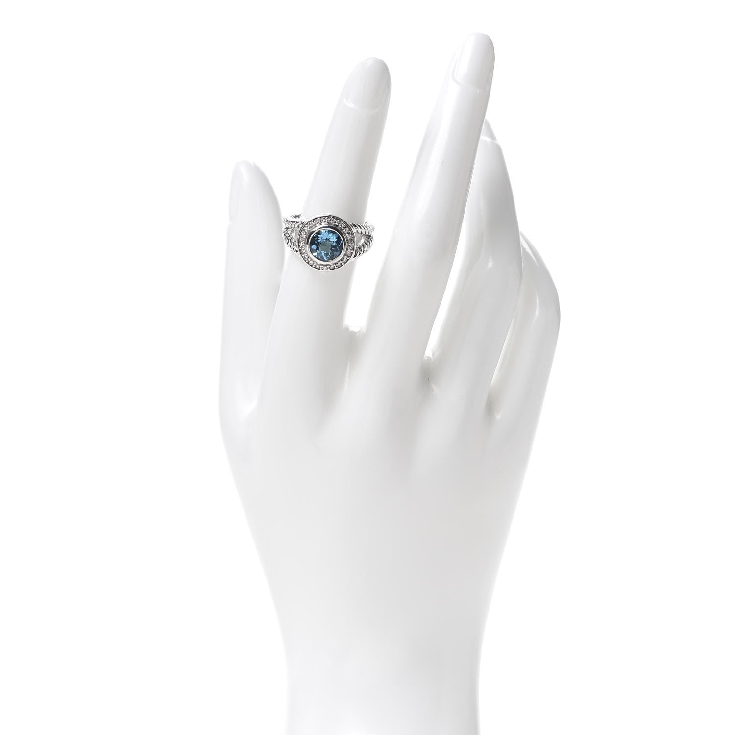 David Yurman Sterling Silver Diamond Blue Topaz 8mm Petite Cerise Ring 52 6 2 of 5