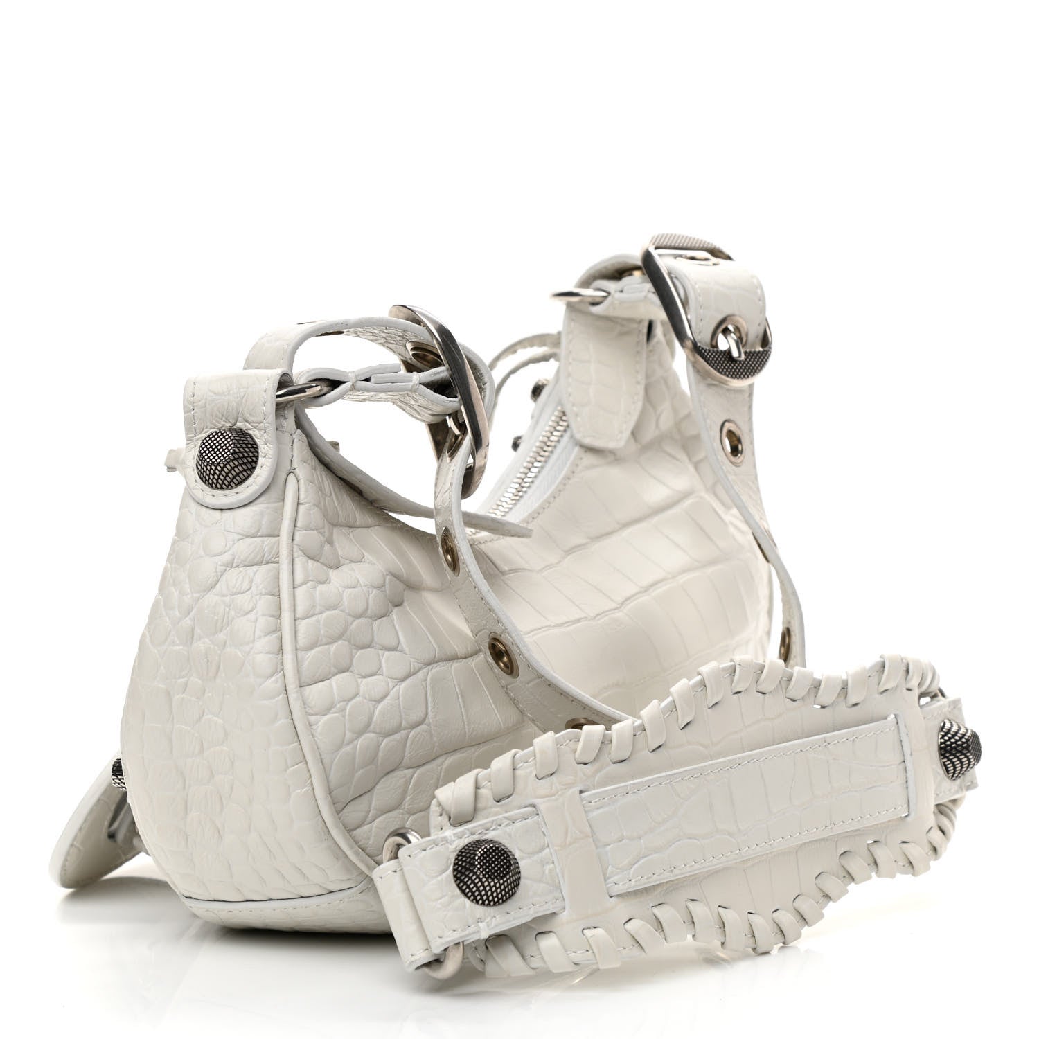 Balenciaga Extra Supple Calfskin Crocodile Embossed Le Cagole Shoulder Bag XS White 3 of 9