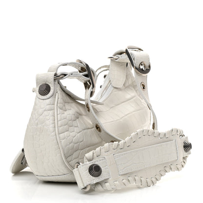 Balenciaga Extra Supple Calfskin Crocodile Embossed Le Cagole Shoulder Bag XS White 3 of 9