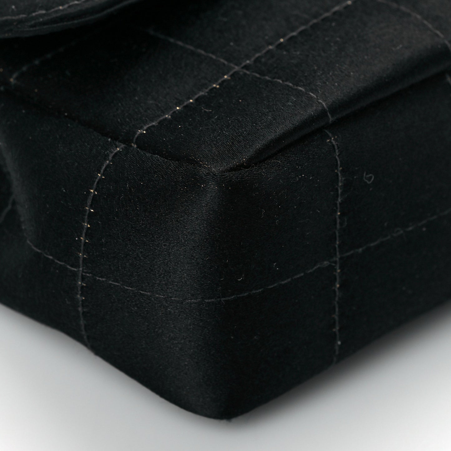 Satin Chocolate Bar Quilted Camellia Rectangular Mini Flap Black