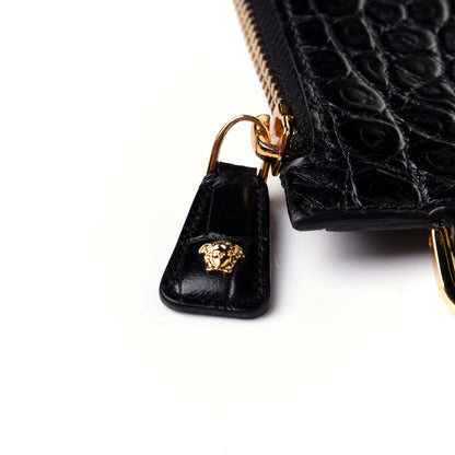 Versace Crocodile Embossed Calfskin Medusa Wristlet Black 10 of 11