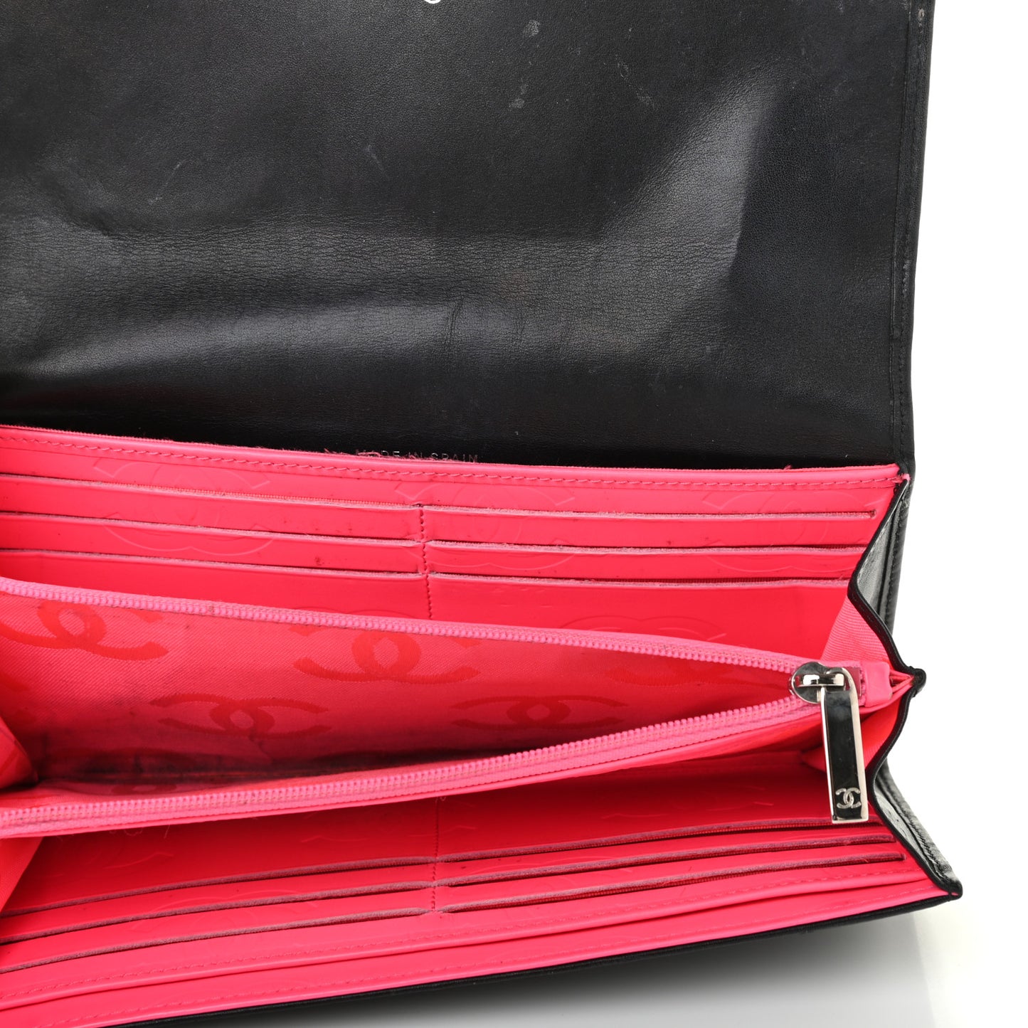 Calfskin Quilted Cambon Tri-Fold Wallet Black