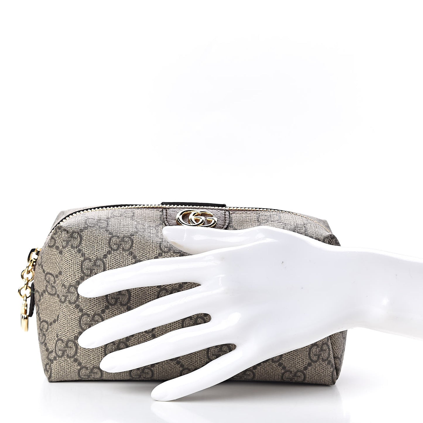 Soft GG Supreme Monogram Calfskin Medium Ophidia Cosmetic Case Beige Ebony New Acero