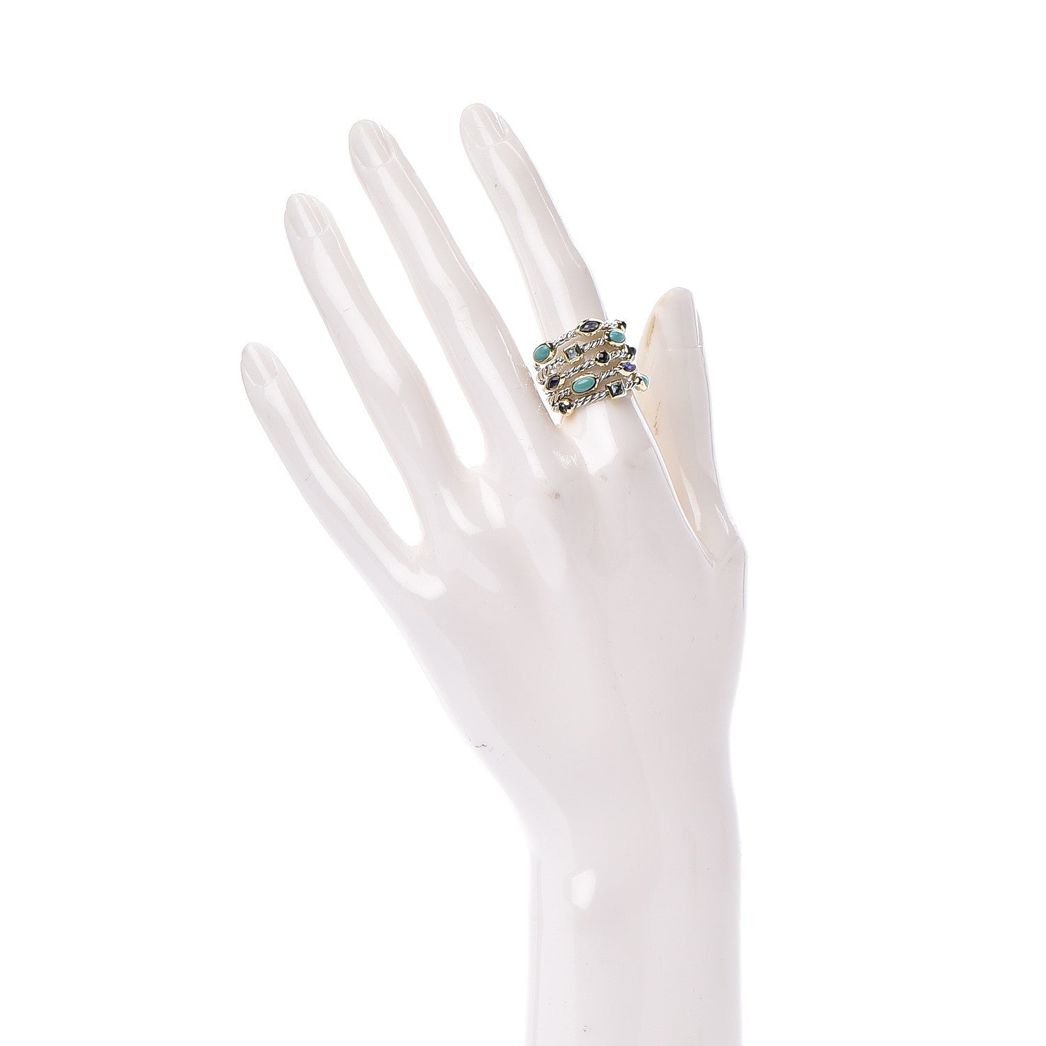 David Yurman Sterling Silver 18K Yellow Gold Turquoise Blue Topaz Amethyst Confetti Ring 53 6.25 2 of 4