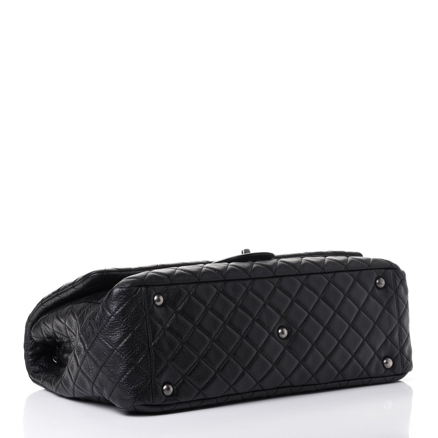 Calfskin Quilted XXL Travel Flap Bag Black