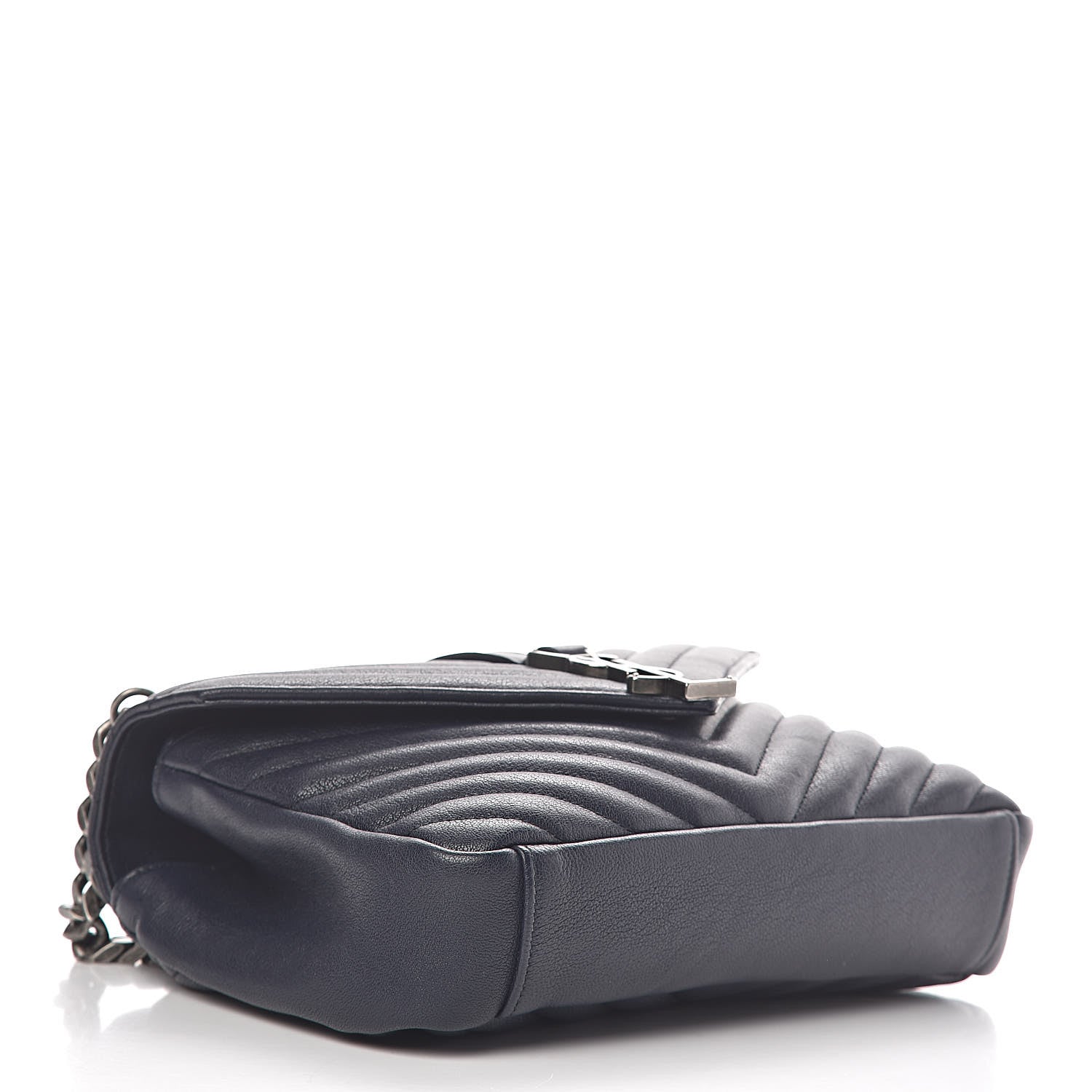 Saint Laurent Sheepskin Matelasse Chevron Monogram Medium College Bag Deep Marine 4 of 15