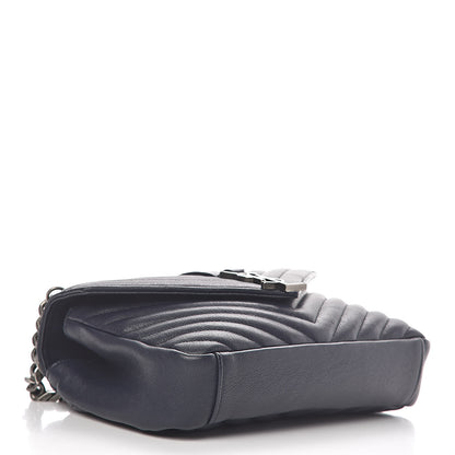 Saint Laurent Sheepskin Matelasse Chevron Monogram Medium College Bag Deep Marine 4 of 15