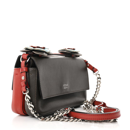 Fendi Vitello Dolce Flowerland Bi-Color Studded Micro Double Baguette Bloody Mary Carbone 3 of 11