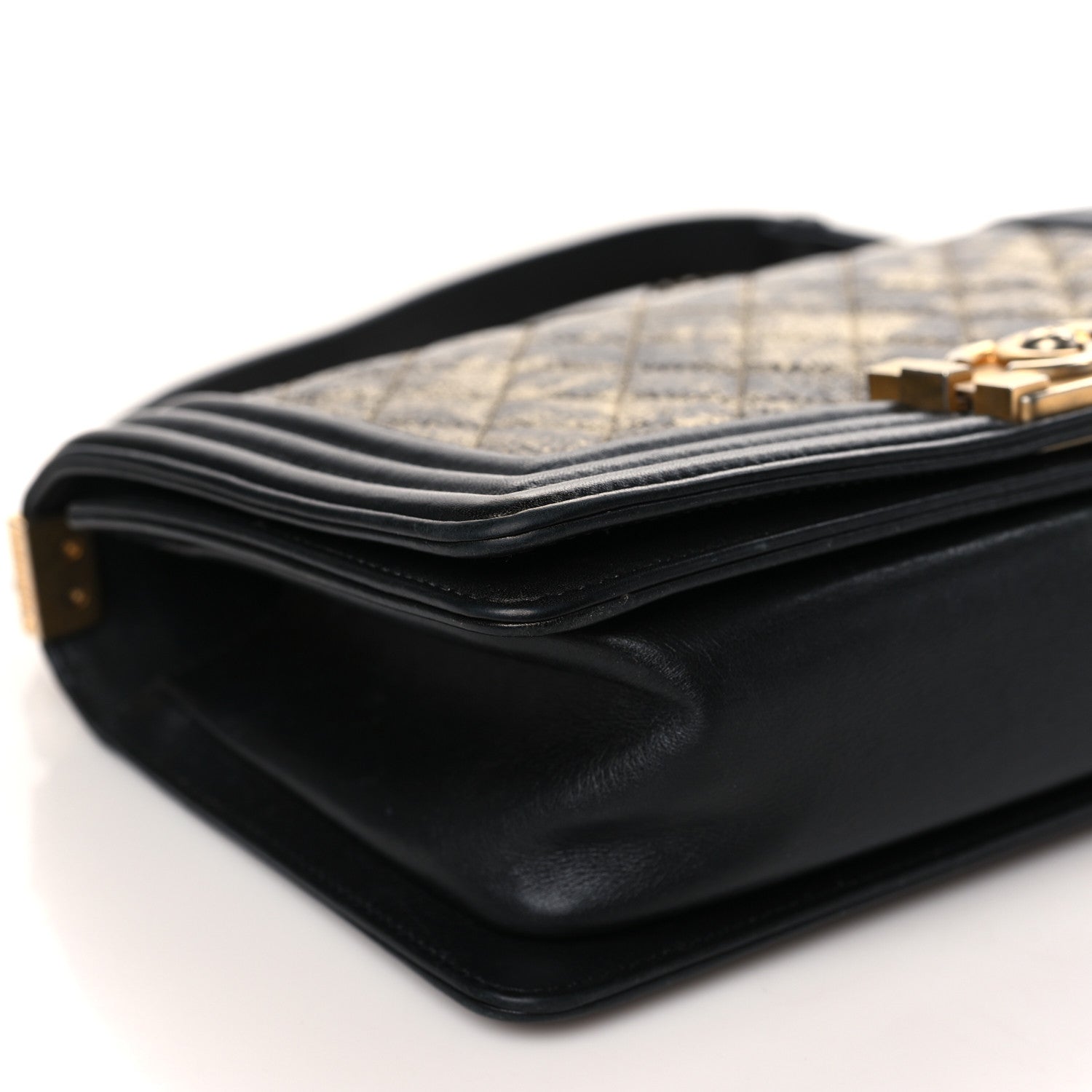Chanel Metallic Crumpled Goatskin Medium Boy Flap Black Gold 8 of 11