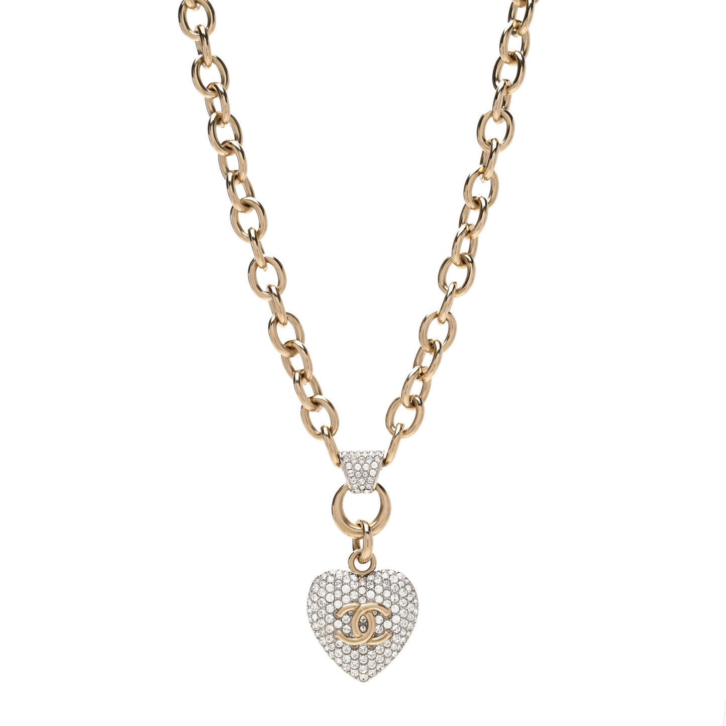 Crystal Heart CC Necklace Gold