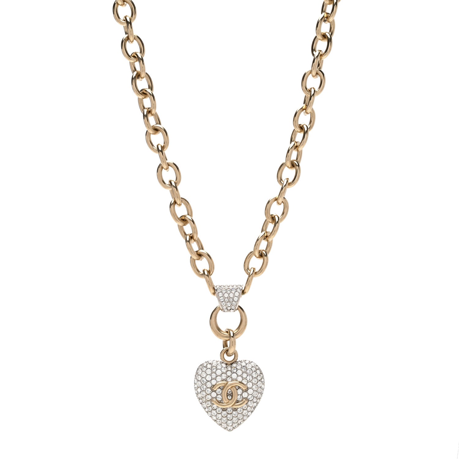 Chanel Crystal Heart CC Necklace Gold 1 of 4