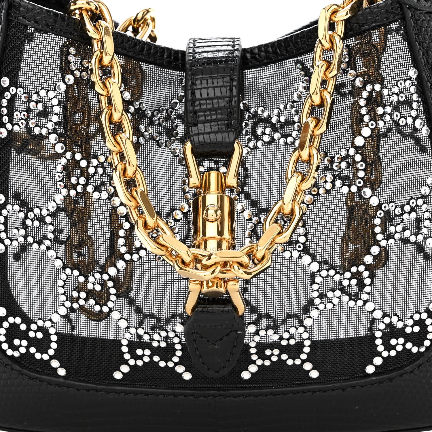 Gucci Lizard Mesh Crystal GG Monogram Mini Jackie 1961 Hobo Black 8 of 10