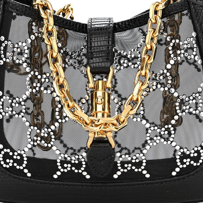 Gucci Lizard Mesh Crystal GG Monogram Mini Jackie 1961 Hobo Black 8 of 10