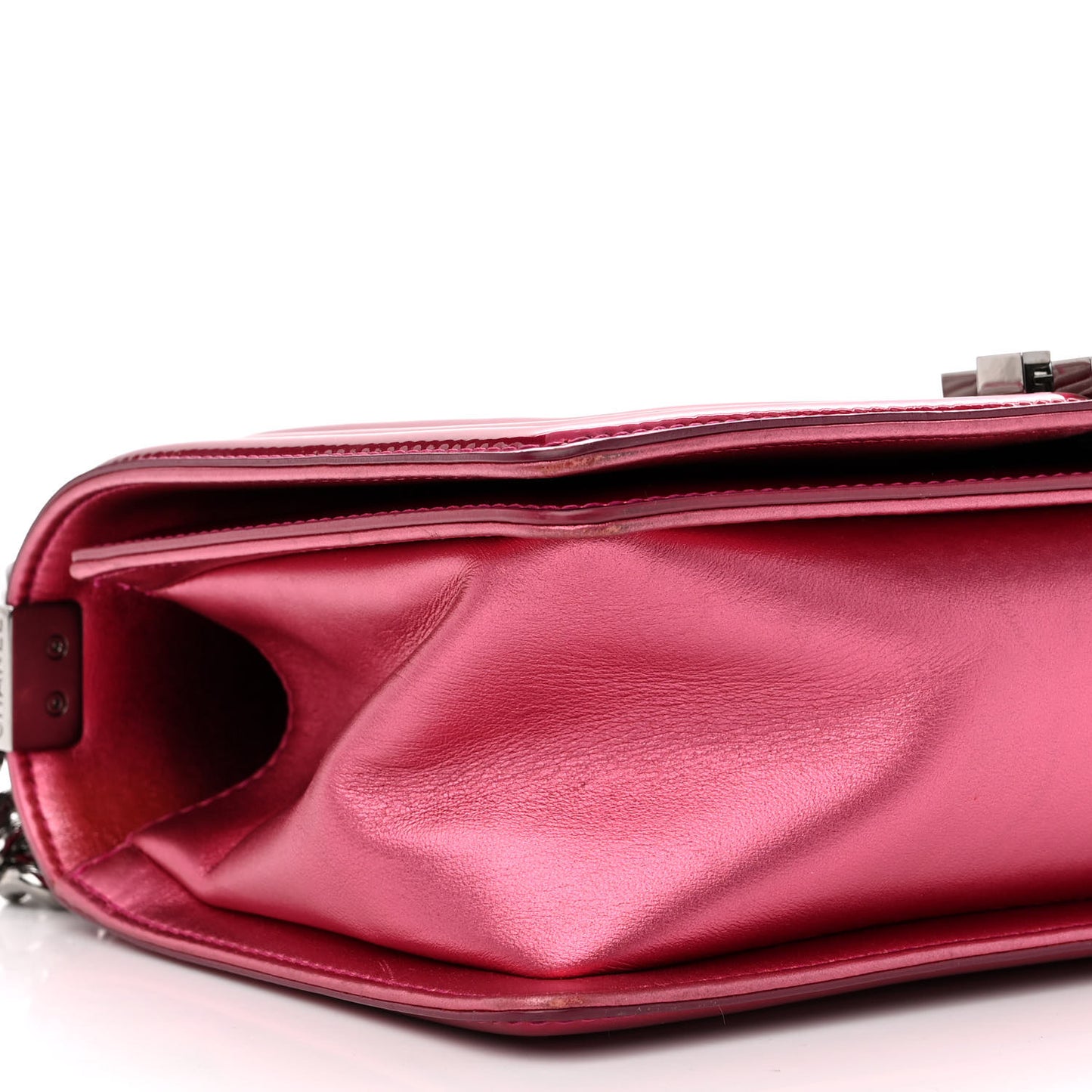Metallic Patent Calfskin Quilted Medium Boy Flap Pink