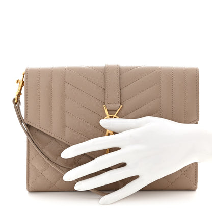 Saint Laurent Grain De Poudre Textured Mixed Matelasse Triquilt Monogram Clutch Dark Beige 2 of 10