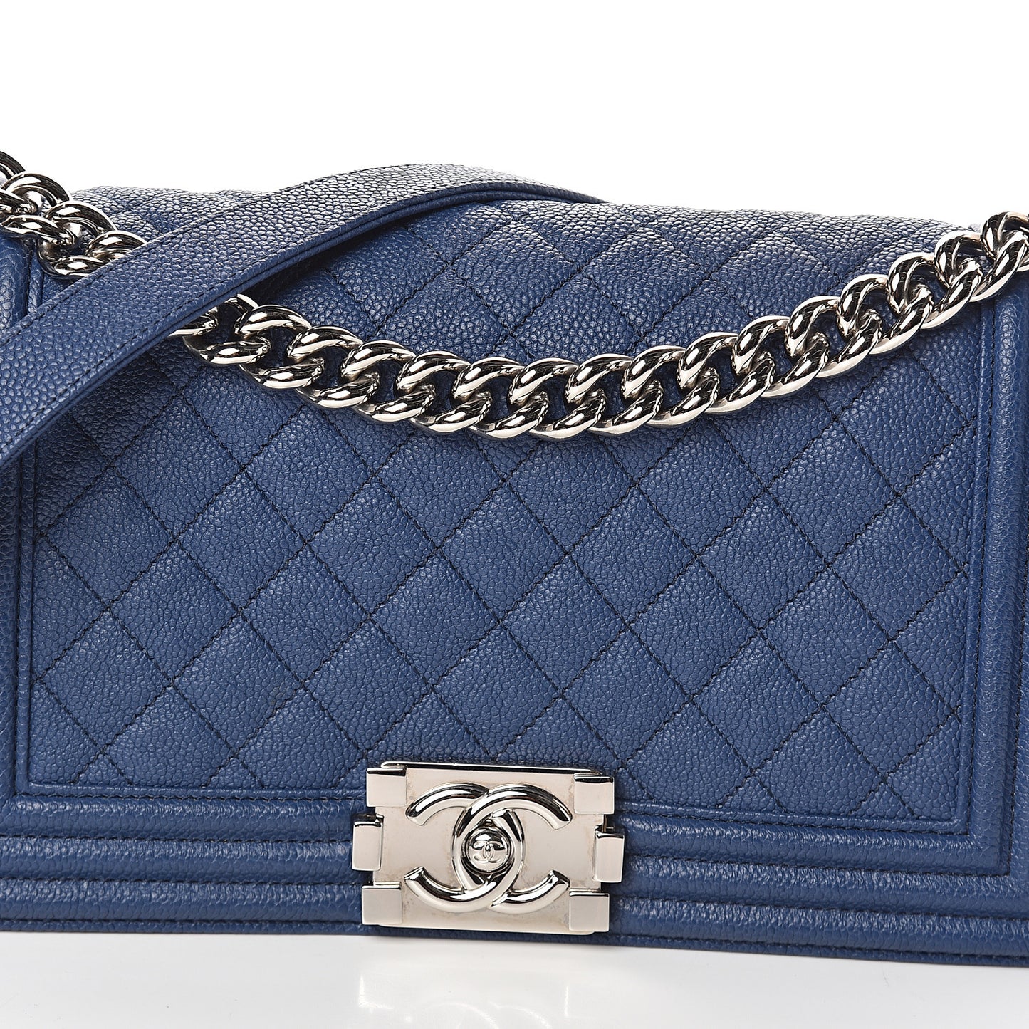 Caviar Quilted Medium Boy Flap Dark Blue