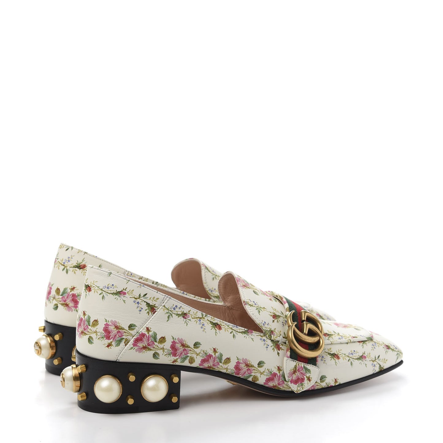 Calfskin Web Pearl Floral Embellished Peyton Loafer 39 White Multicolor