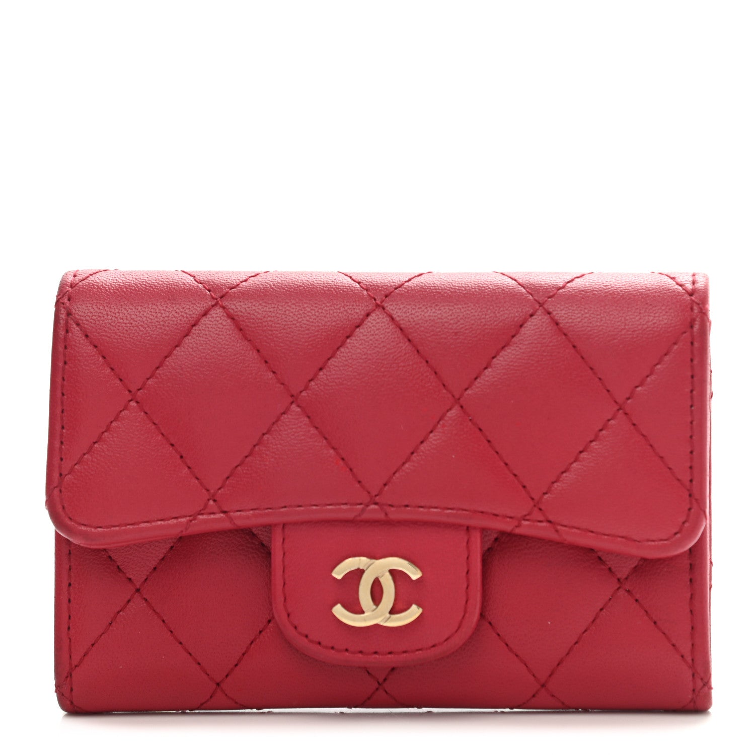 Chanel Lambskin Quilted Flap Card Holder Red 1 of 9
