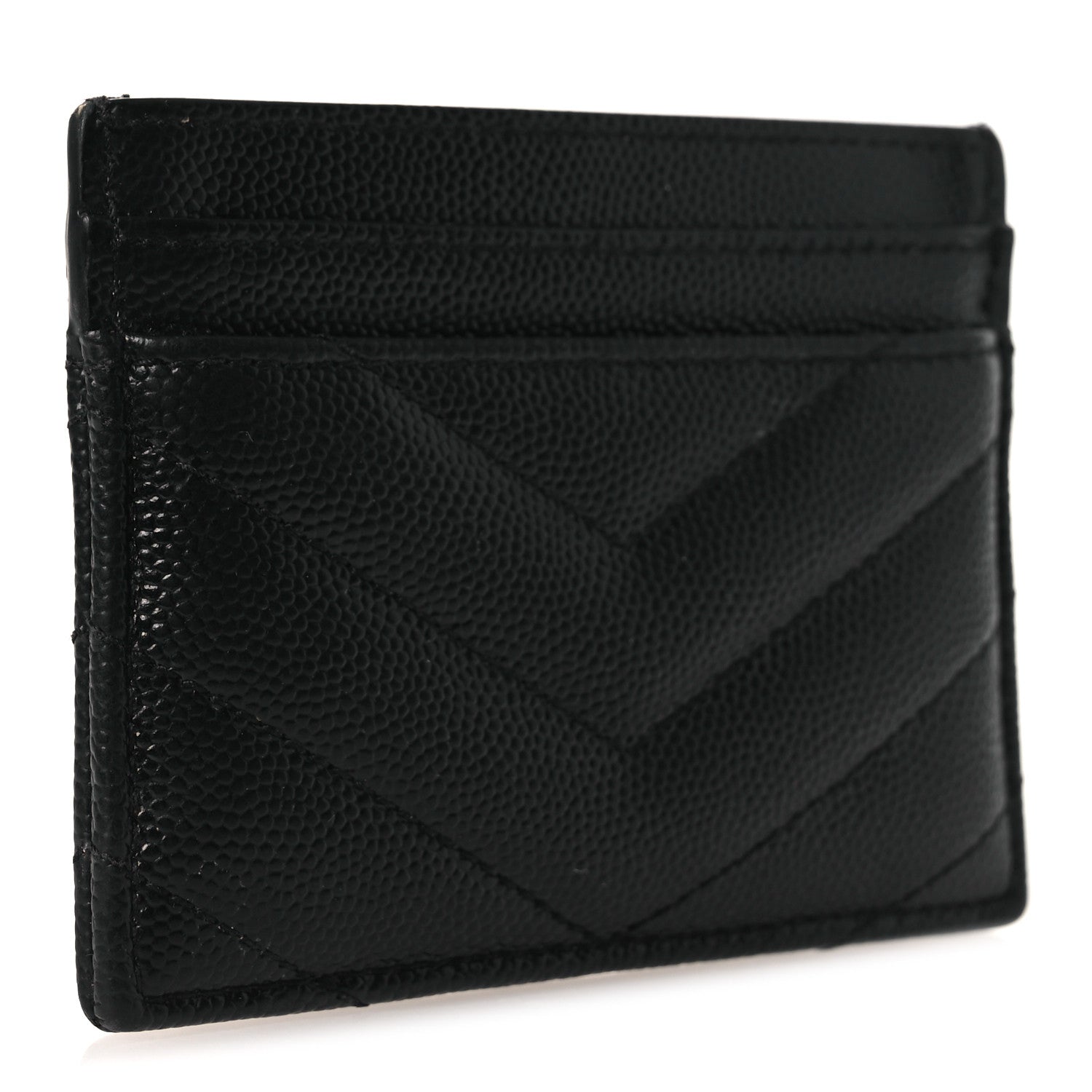 Saint Laurent Grain De Poudre Matelasse Chevron Monogram Credit Card Case Black 3 of 10