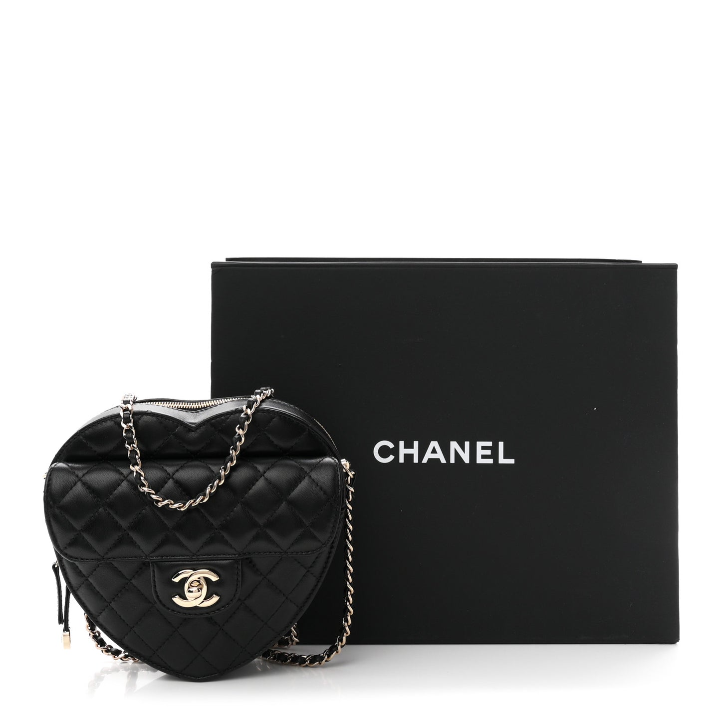 Lambskin Quilted Large CC In Love Heart Bag Black