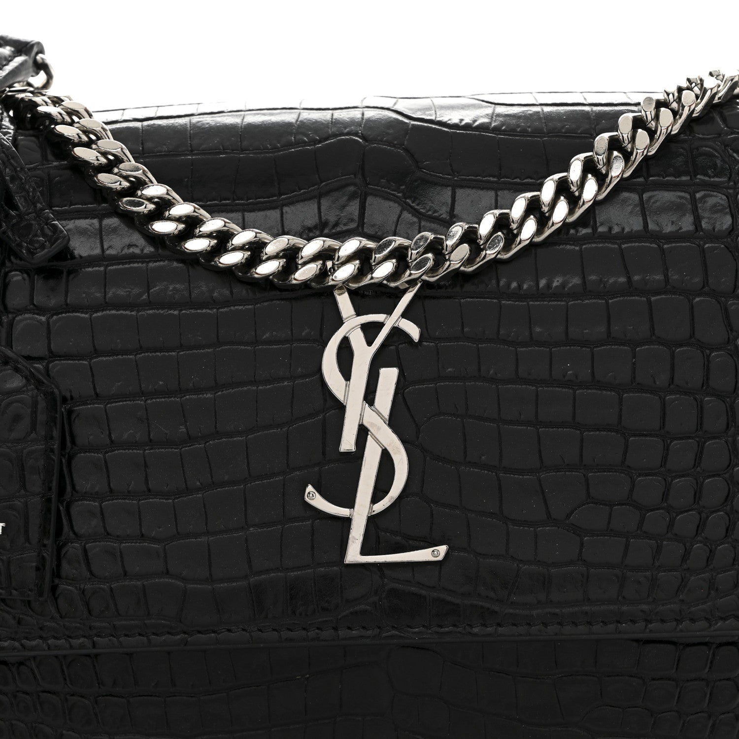 Saint Laurent Calfskin Crocodile Embossed Medium Monogram Sunset Black 8 of 14