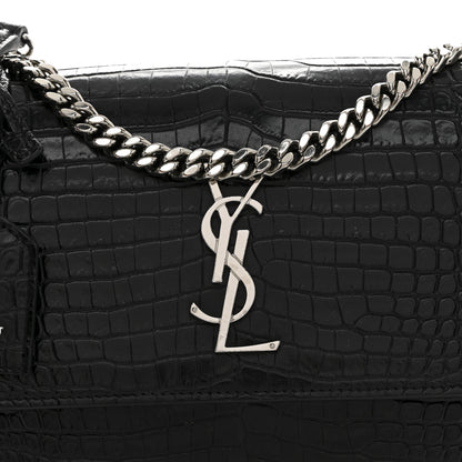 Saint Laurent Calfskin Crocodile Embossed Medium Monogram Sunset Black 8 of 14