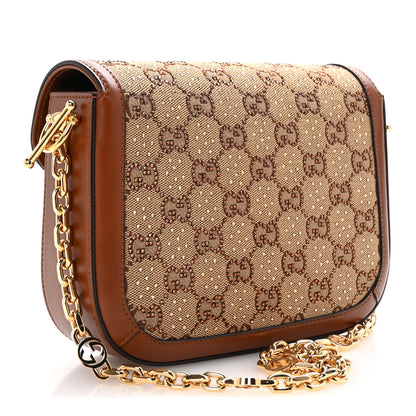 Gucci New Canvas Charisma Calfskin Crystal GG Monogram Mini Horsebit 1955 Shoulder Bag Camel Ebony 3 of 10