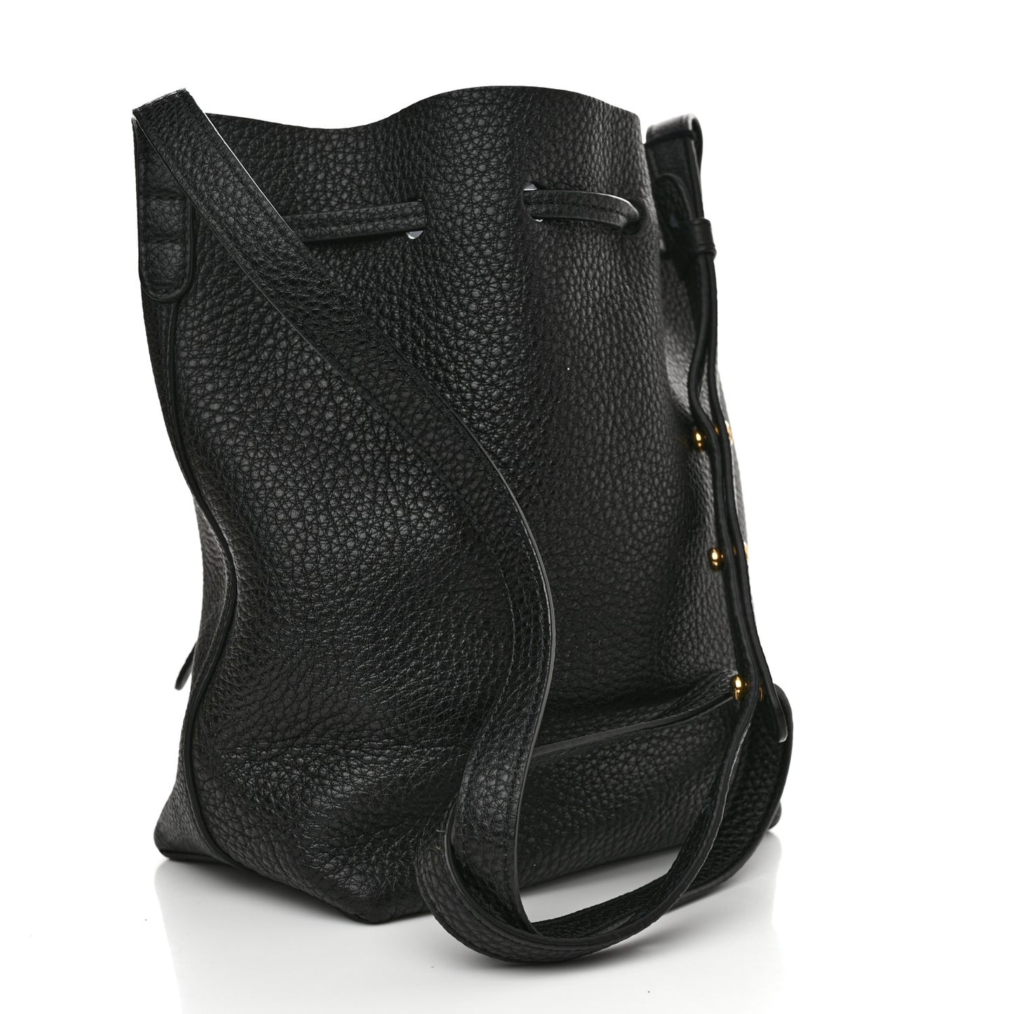 Tumbled Calfskin Mini Bucket Bag Black