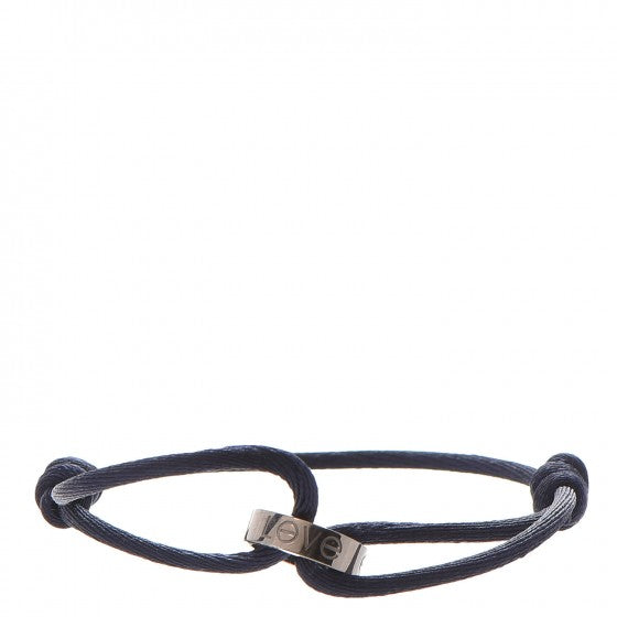 Cartier 18K White Gold Charity LOVE Adjustable Cord Bracelet Navy Blue 1 of 7