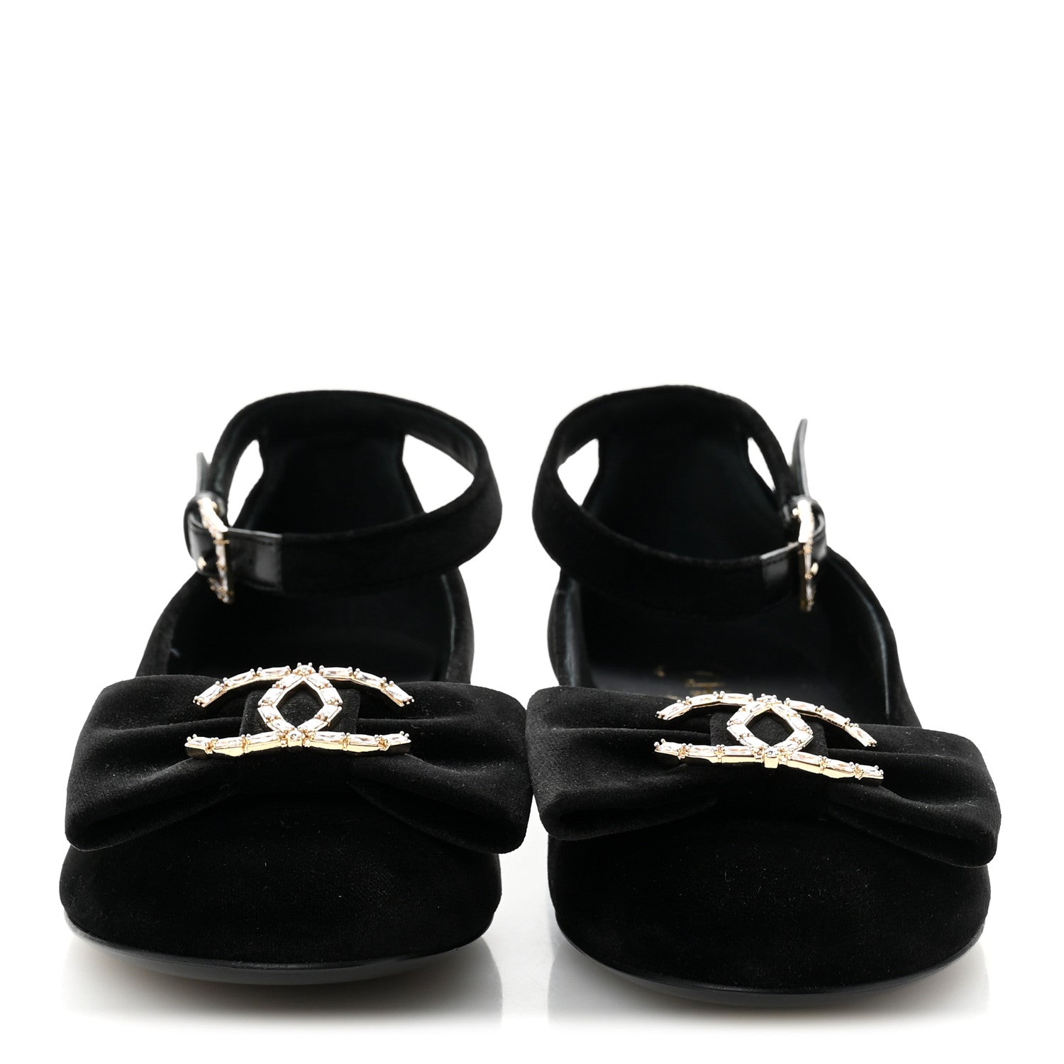 Chanel Velvet Strass CC Bow Mary Jane Flats 36 Black 3 of 10