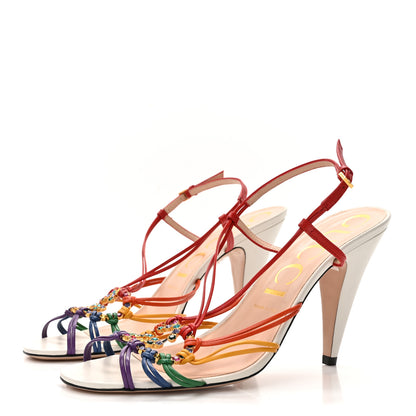 Gucci Calfskin Crystal GG Isa Ankle Strap Mid Heel Sandals 40 Multicolor 3 of 11