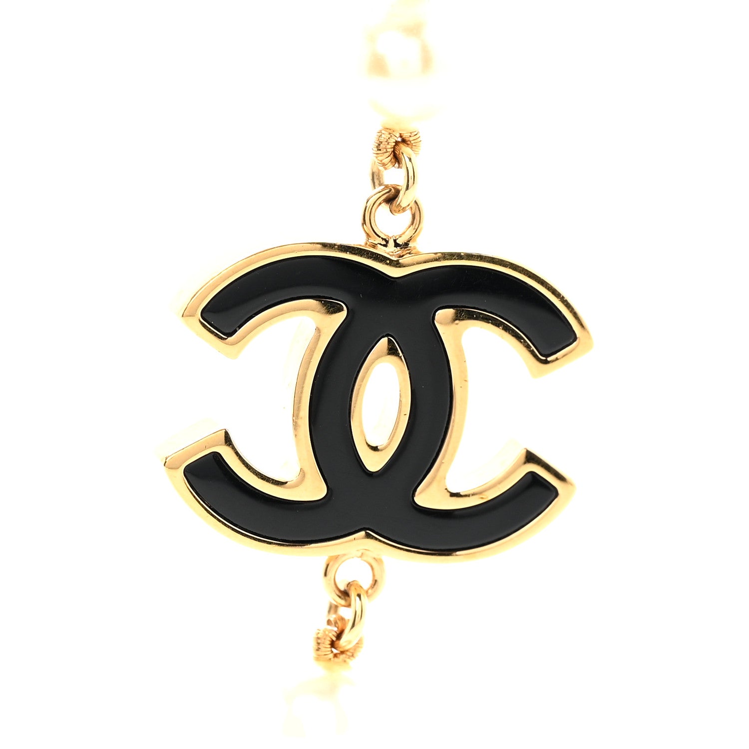 Chanel Pearl Beaded Resin CC Long Necklace Black Gold 4 of 7