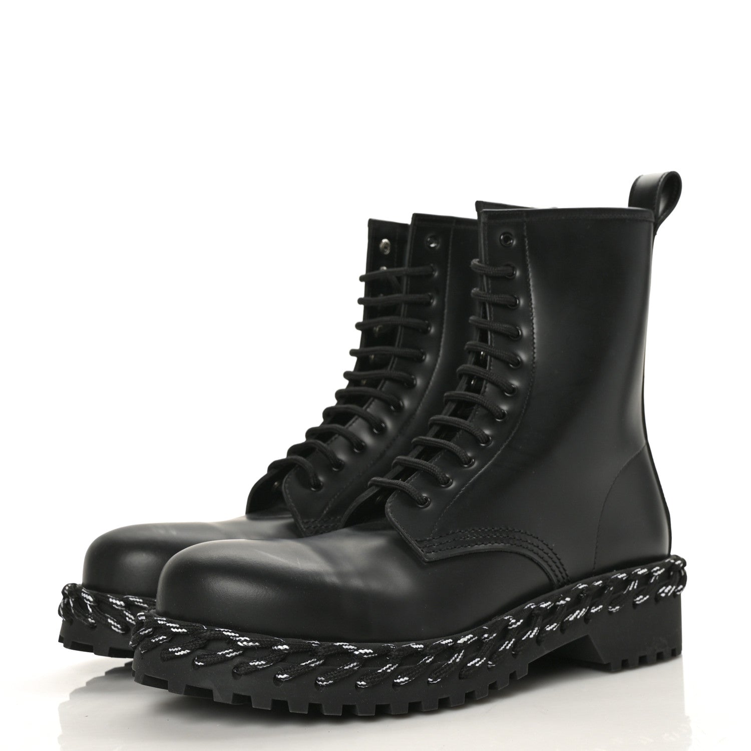 Balenciaga Calfskin Woven Detail Mens Combat Boots 41 Black 3 of 7