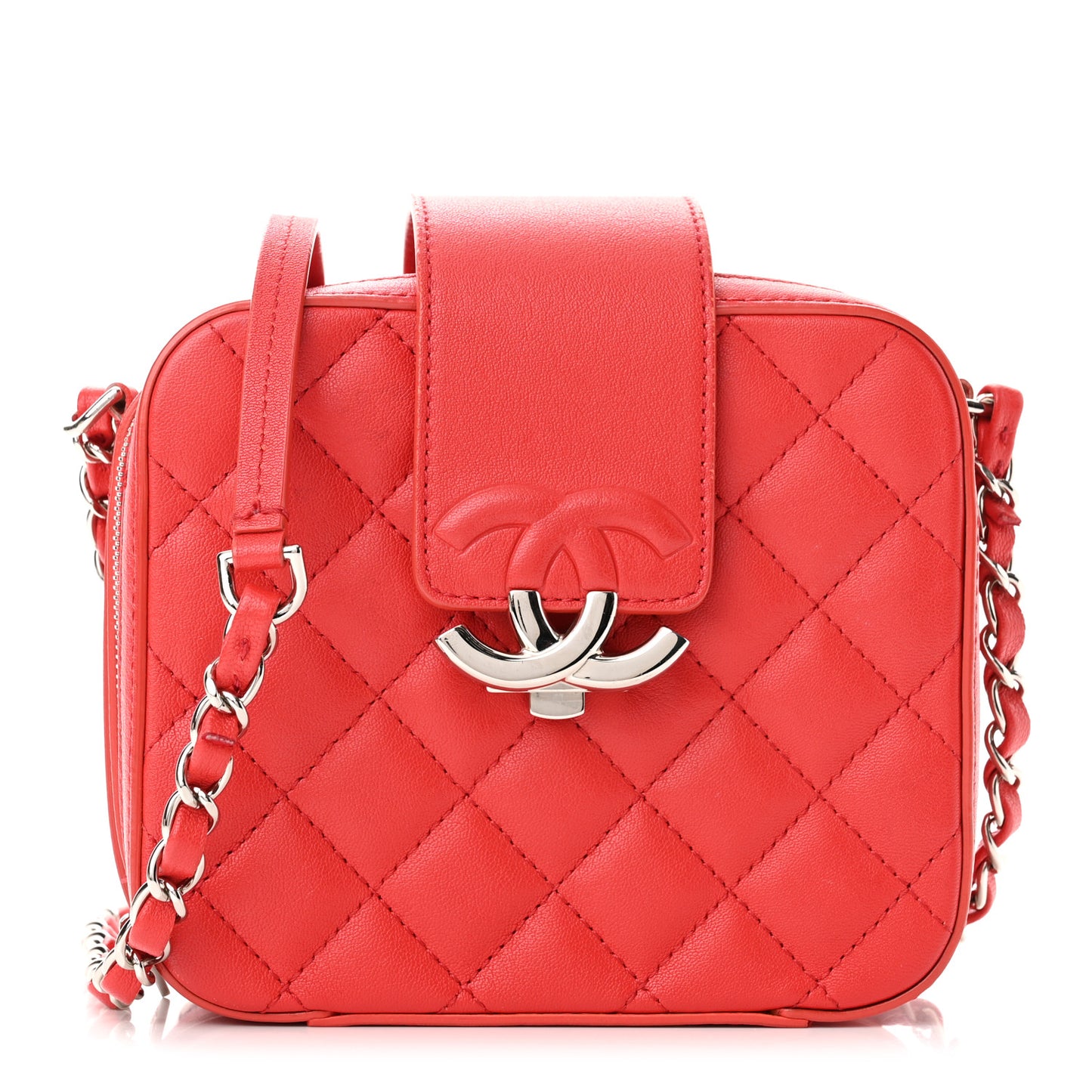 Lambskin Quilted Mini CC Box Camera Bag Red