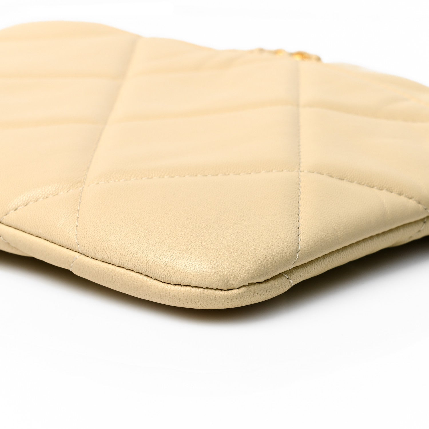 Chanel Shiny Goatskin Quilted Chanel 19 Pouch Beige 9 of 10