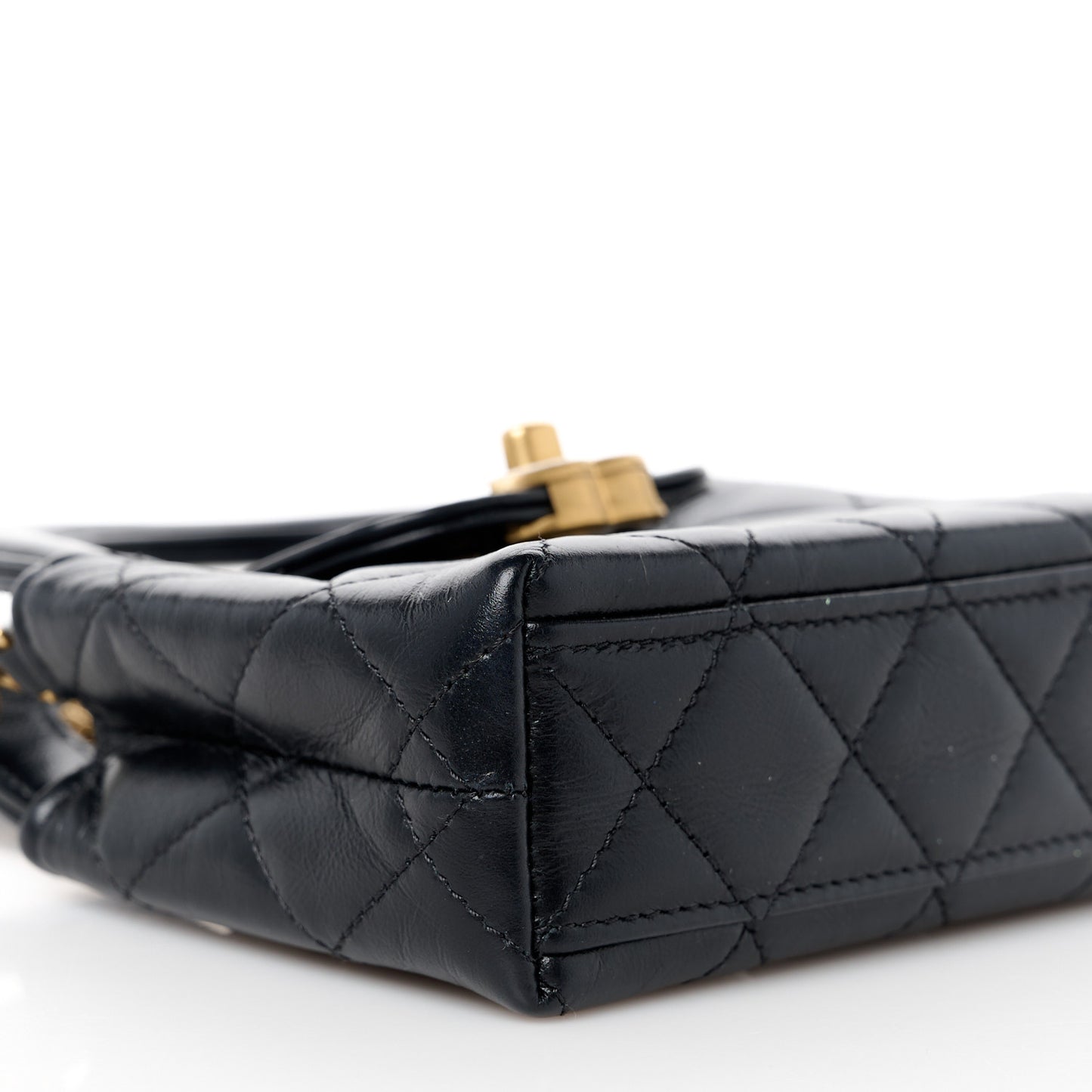 Shiny Aged Calfskin Quilted Mini Nano Kelly Shopper Black