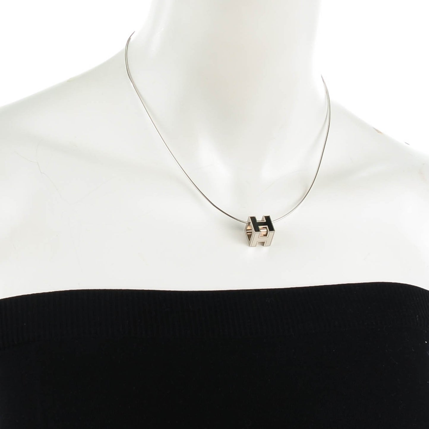 Palladium Laquered Cage d'H Necklace Black