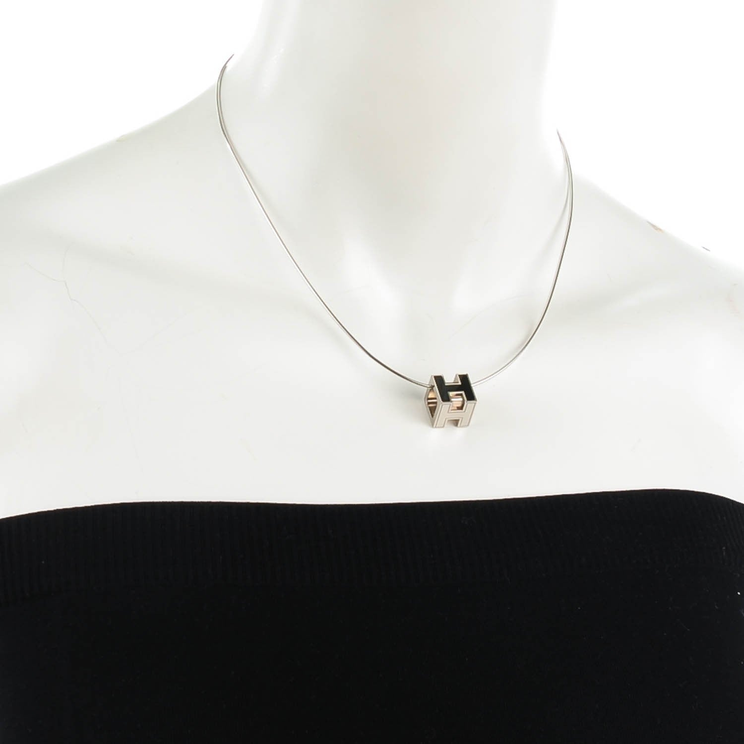Hermes Palladium Laquered Cage d'H Necklace Black 2 of 5