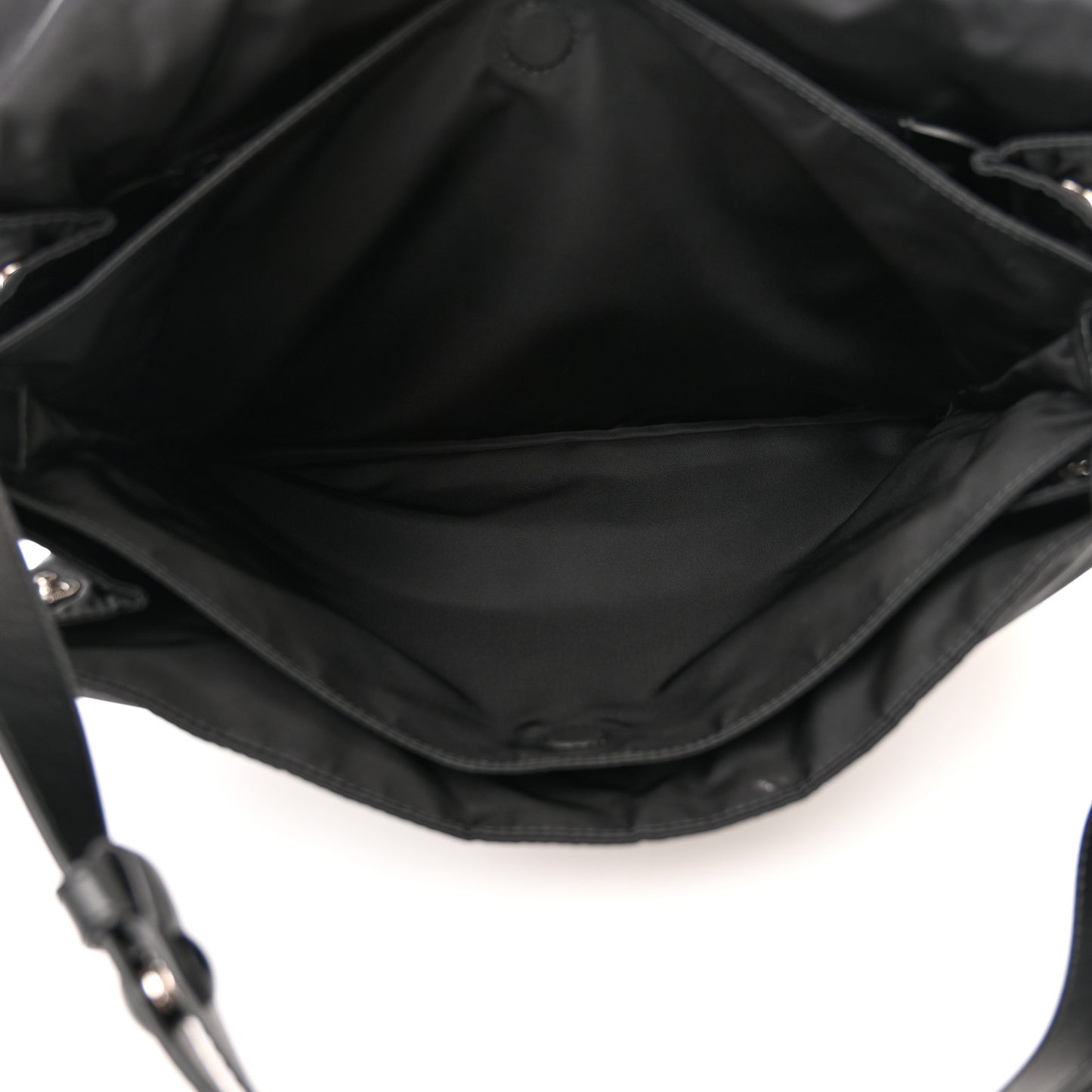 Re-Nylon Vitello Padded Large Flap Shoulder Bag Black