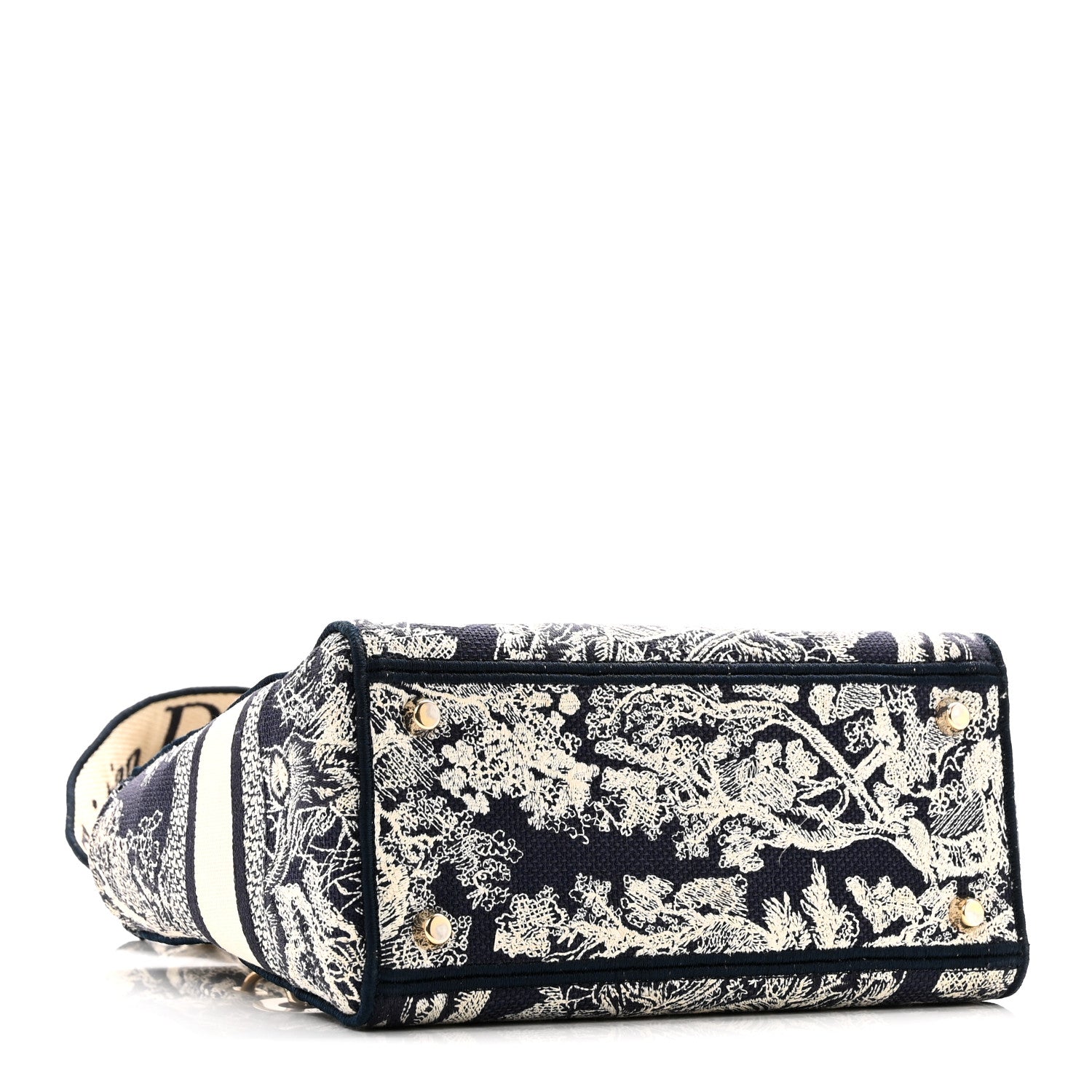 Christian Dior Canvas Toile De Jouy Embroidered Medium Lady D-Lite Navy 4 of 10