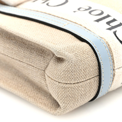 Chloe Linen Calfskin Mini Woody Ribbon Tote White Blue 9 of 10