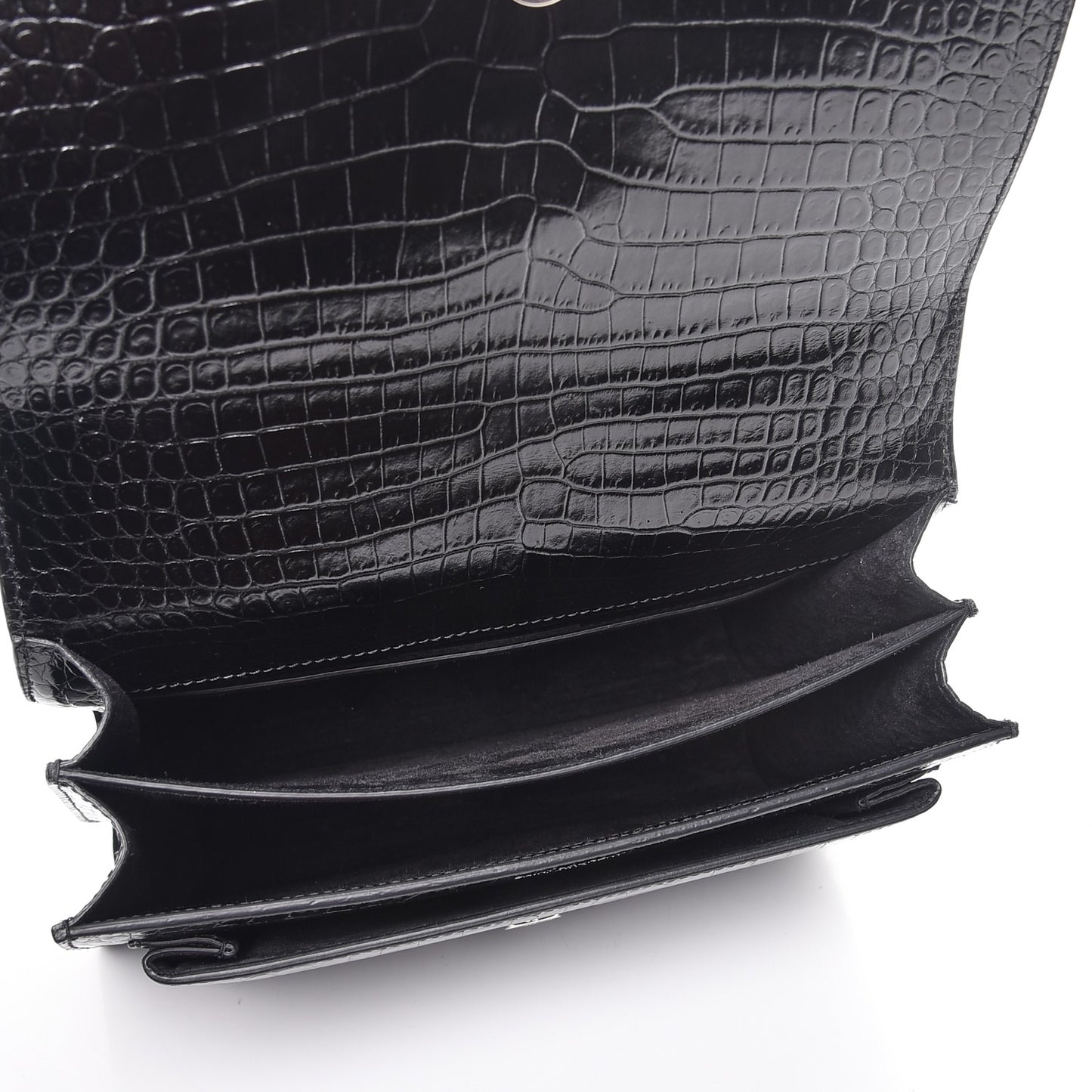 Calfskin Crocodile Embossed Medium Monogram Sunset Black