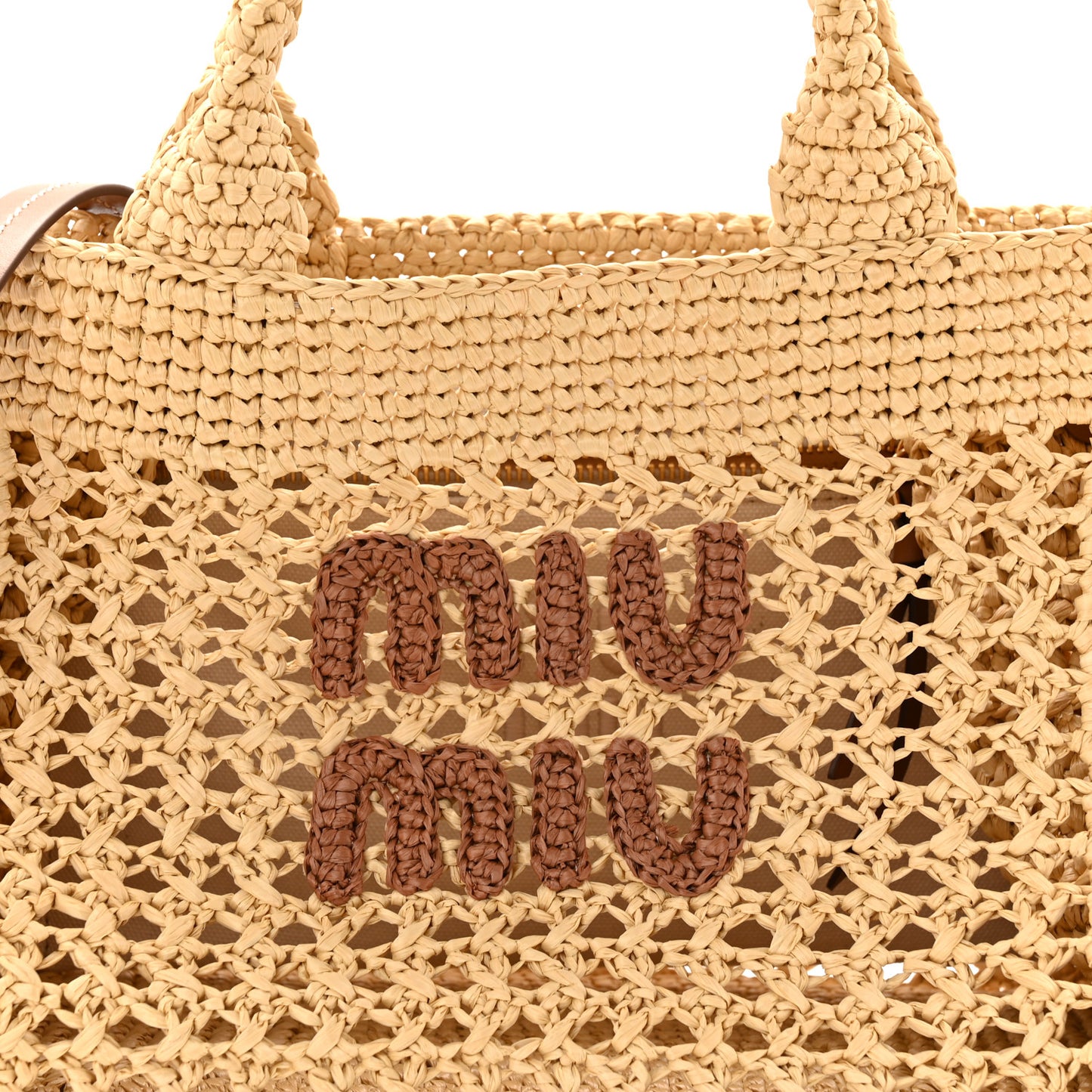 Raffia Crochet Woven Tote Bag Beige