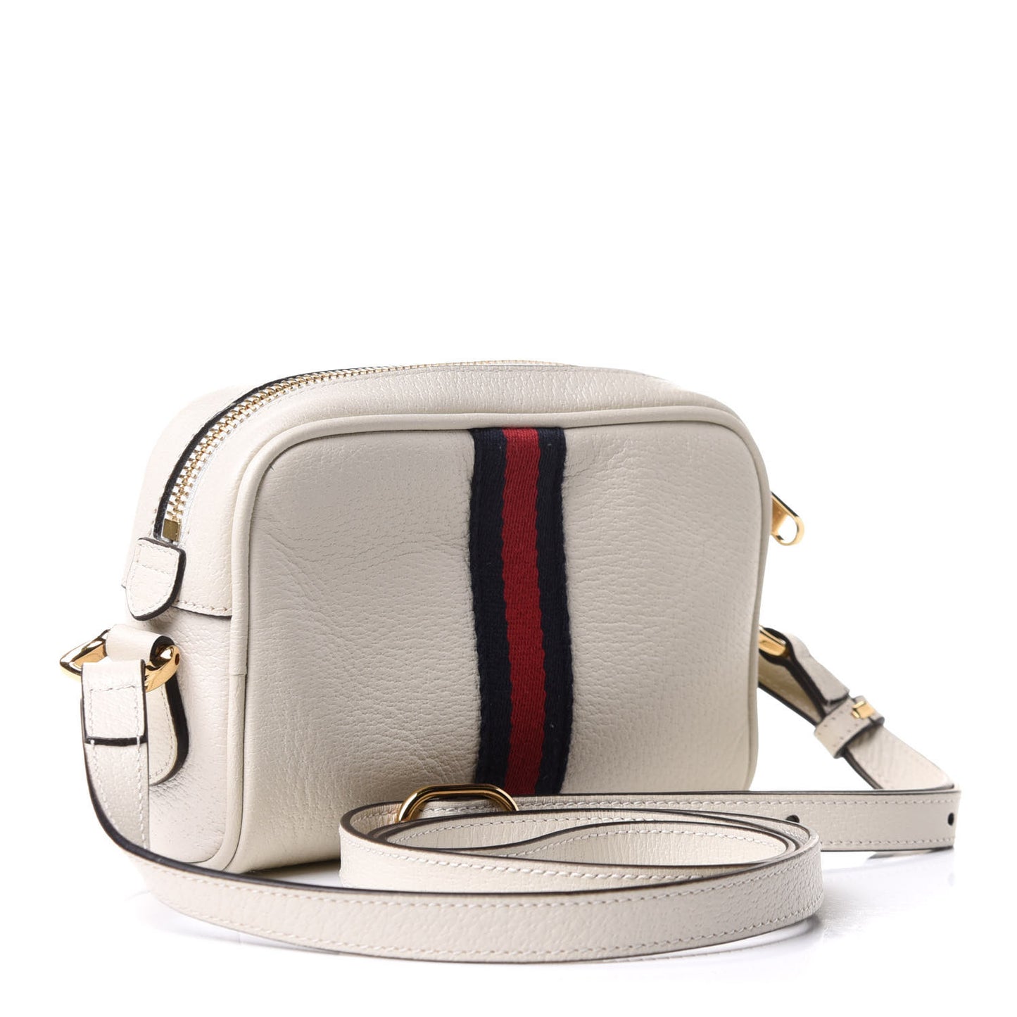 Textured Dollar Calfskin Web Mini Ophidia Shoulder Bag Mystic White