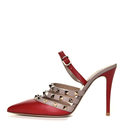 Valentino Garavani Calfskin Nappa Rockstud Cage Slingback Pumps 37.5 Rosso Valentino Poudre 1 of 6