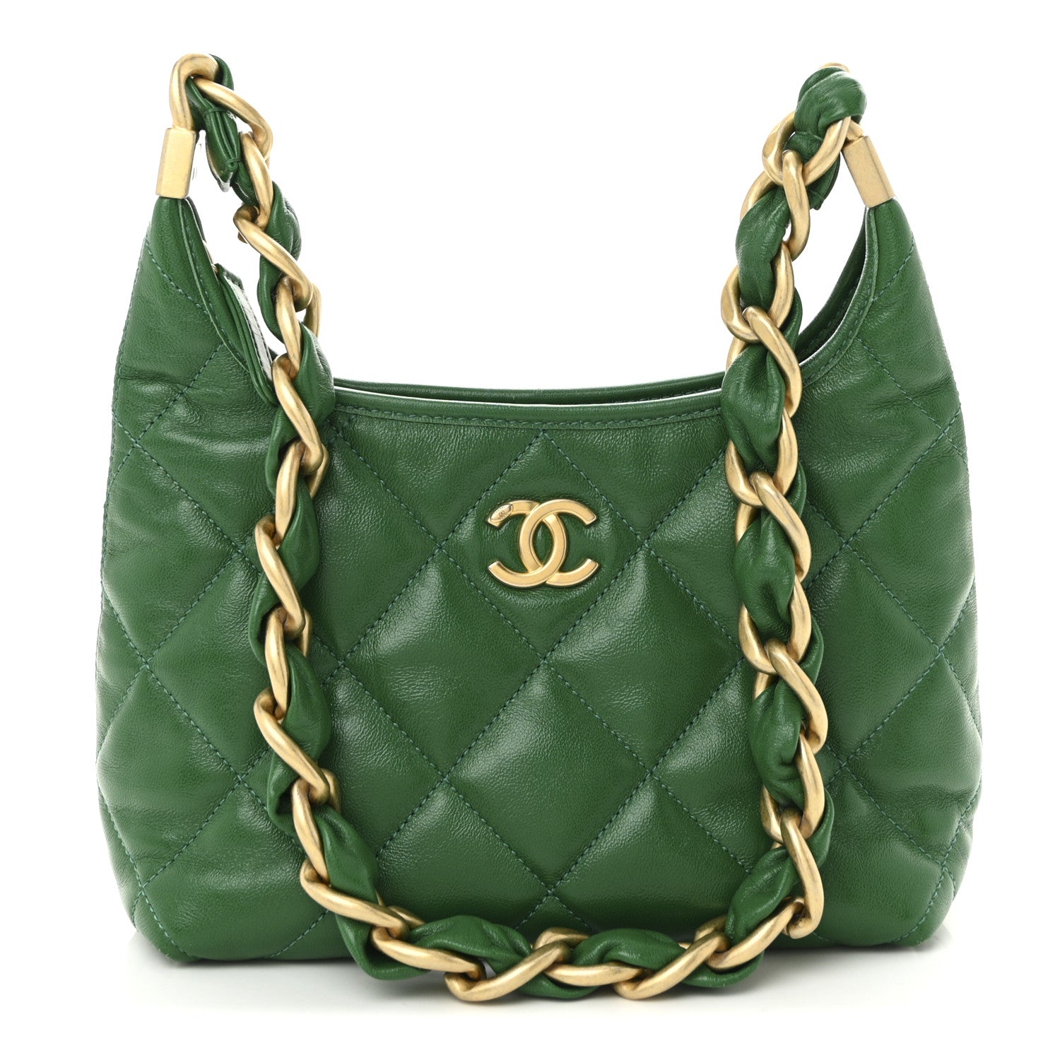 Chanel Shiny Crumpled Lambskin Quilted Small CC Funky Town Hobo Green 1 of 11