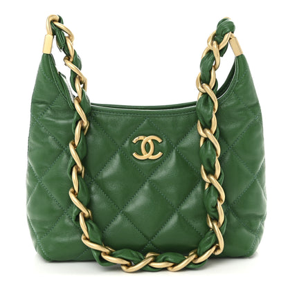 Chanel Shiny Crumpled Lambskin Quilted Small CC Funky Town Hobo Green 1 of 11